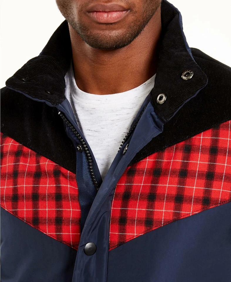 $120 American Rag Para Hombre Brady Colorblocked Mixed Media Puffer Chaqueta, Azul Foto 2 de 4