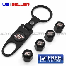 VALVE STEM CAPS + KEYCHAIN WHEEL TIRE BLACK - US SELLER