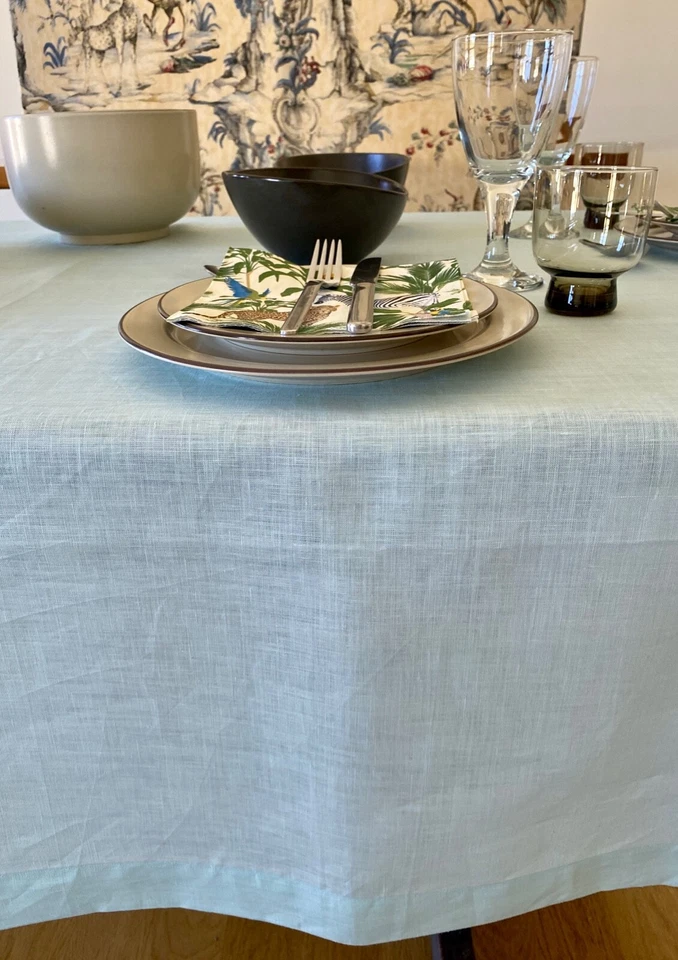 Tablecloth 100% French Linen Yellow Pink Veraman Blue 170x170 170x220 170x240cm - Image 4 of 4