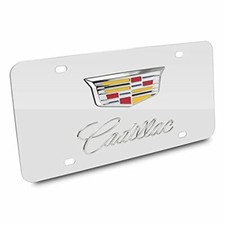 Cadillac Crest Double 3d Logo Chrome Stainless Steel License Plate Made In Usa