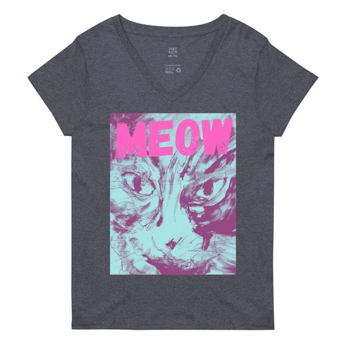 Eco V-Neck T-Shirt "Meow" Women’s recycled v-neck t-shirt - Picture 6 of 9