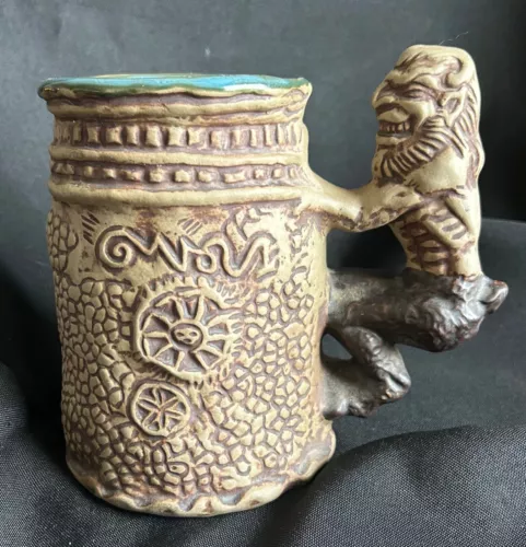 Vintage 1971 Jim Rumph Tankard Mug with Satyr Handle Nude Maiden Inside Pottery