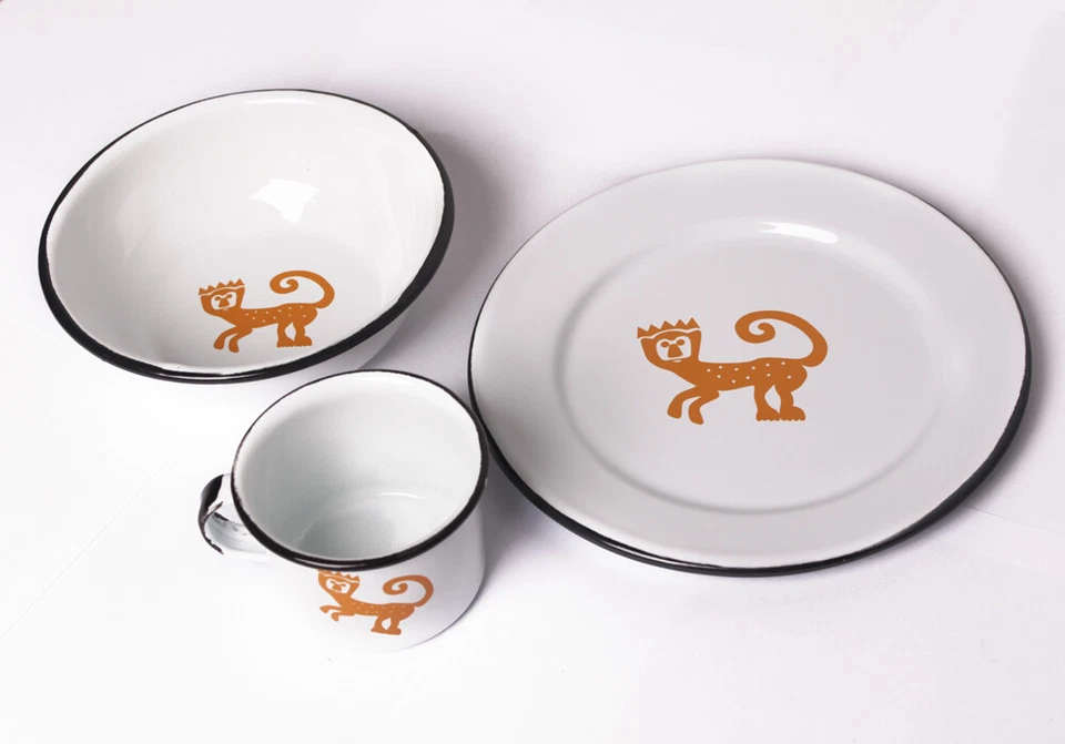 Juego de cena de 3 piezas de peltre/esmalte mexicano tradicional para niños Foto 4 de 4