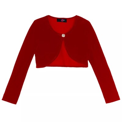 Girls' IZ Byer Girl $36 Cropped Red Velvet Cardigan w/ Rhinestone
