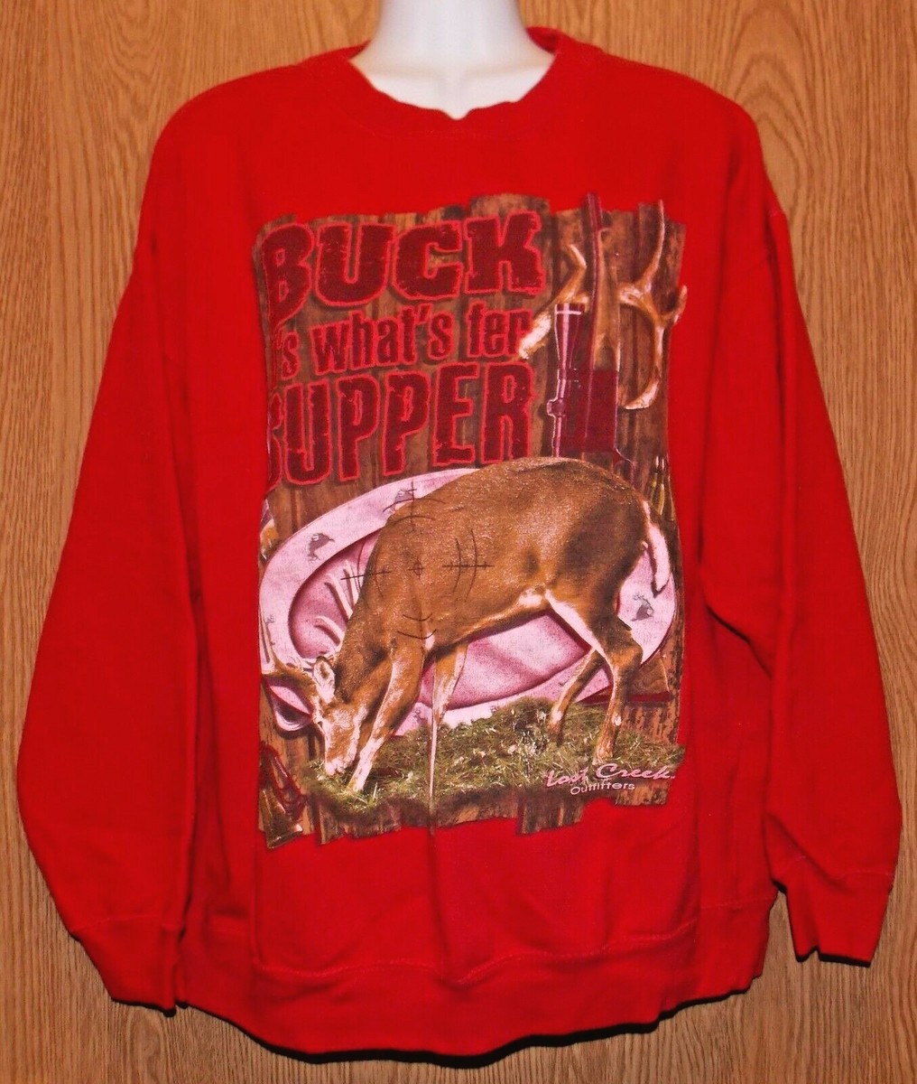 Mens Red Buck It's What's For Dinner Old Varsity Sweat Shirt Size