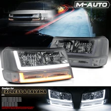 [LED RUNNING LIGHT BAR]4PC Smoke Headlight Lamp+Bumper Signal for 03-23 Express