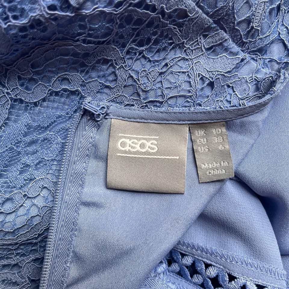 Vestido de fiesta azul de encaje midi 6 boho cottagecore caprichoso romántico invitado de boda Foto 4 de 4