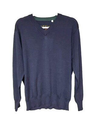Orvis Sweater Men's M Blue V-Neck Merino Wool Long Sleeve