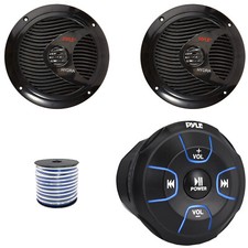Pyle PLMRBT18 Bluetooth Marine Controller, 6.5" 150W Max Black Speakers 1 Pair 
