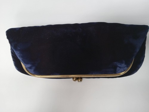 Bolso de Mano Vintage JR Azul Marino Terciopelo Plegable Kisslock - Imagen 10 de 20