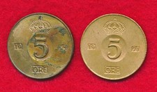 Denmark 1953 & 1971 5 ORE (2 Coins)  Bronze