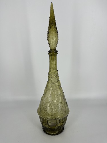 Vintage olivgrün Empoli Flasche Wein Dekanter 21 hohe Trauben Obst Mitte des Jahrhunderts