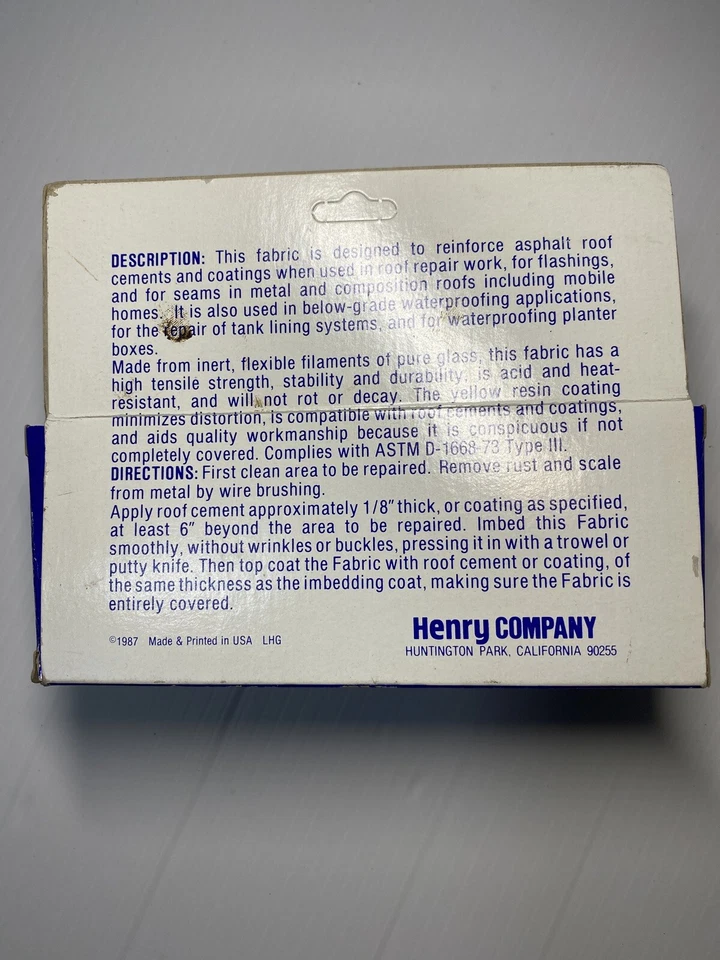 Tela de reparación de techo Henry serie 183 25’ x 6” fibra de vidrio vintage Foto 3 de 4