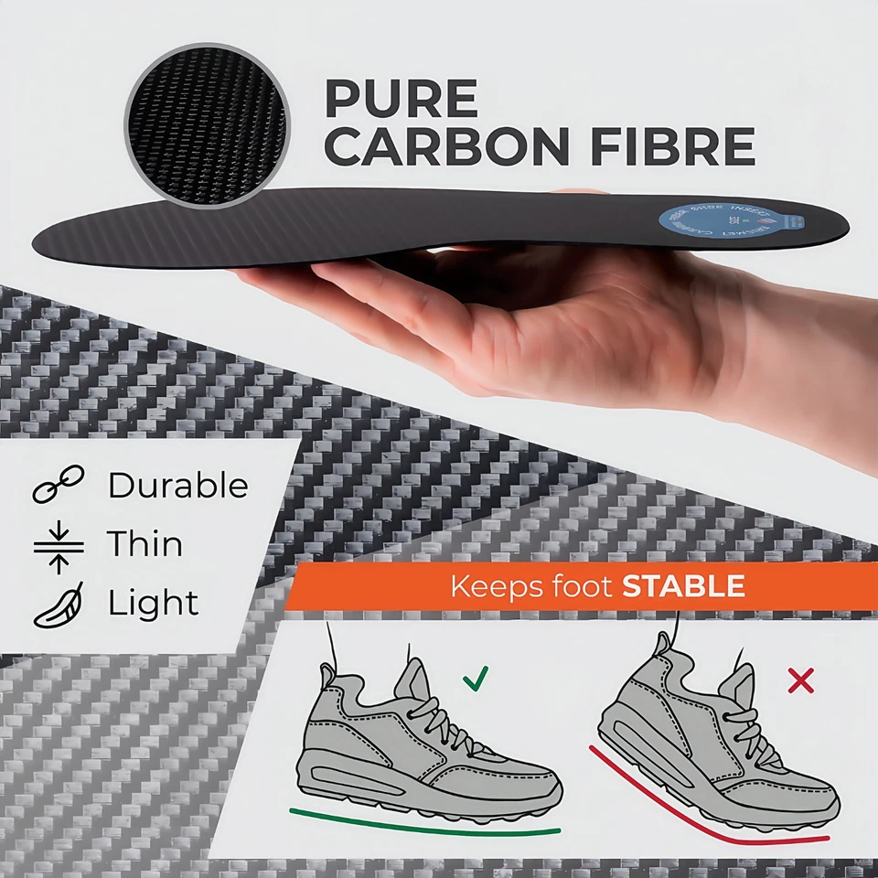 100% Carbon Insoles 1.9mm Thick Sport-Grade No Deform Relieves Pain UK FAST POST - Image 2 of 4
