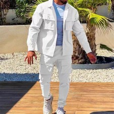 Men Cargo Tracksuit 2 Pcs Athletic Sweatsuits Casual Jogging Sport Suit Sets