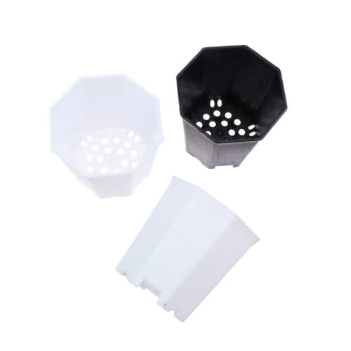 10Pcs Octagonal Flowerpot Black White Plastic Solid Small Seedling Pot Decor _cu - Afbeelding 1 van 14