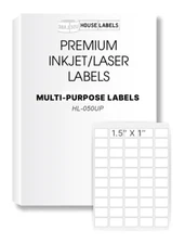 200 Sheets - 10,000 Labels 1.5" x 1" Fast Peel White Multipurpose Labels 50-UP