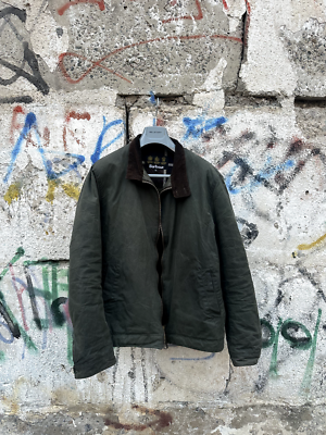 Barbour Harrington Oiled Jacket Coat Tartan Green Waxed Size XL