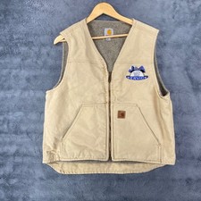 Vintage Carhartt V26 WNB Sherpa Lined Canvas Work Vest Tan Men Large Embroidered