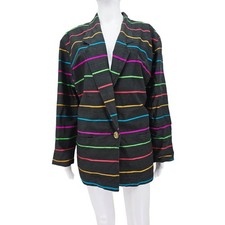 Vintage 80s Liz Claiborne Silk Striped Blazer Black 12