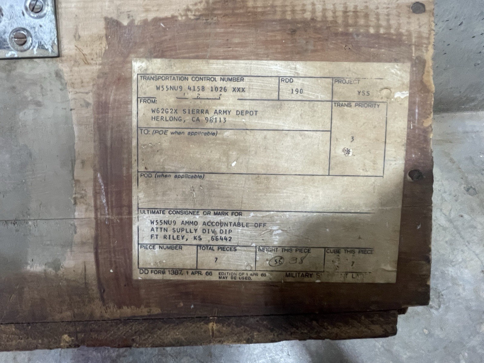 Vintage Empty XM-166  Smoke Grenade Military Wood Shipping Crate