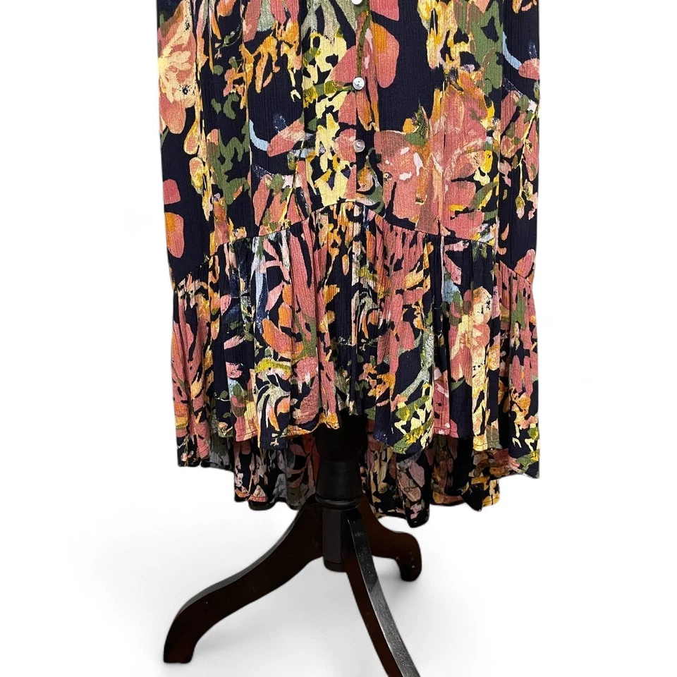 Maxi Vestido Romántico Cottagecore Floral Botón Frontal Grande Corbata Cintura Jardín Fiesta Foto 4 de 4