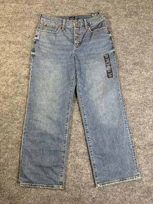 J.Crew Women's Blue Denim Wide-Leg Jeans Stretch Petites Solid 5-Pocket
