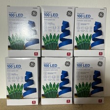 New GE LED Christmas Lights Green Lot Of 6 GE StayBright 100 LED Green Wire