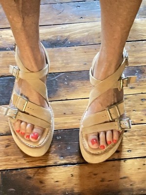 Ann Demeulemeester Tan Suede multi-buckle Platform Sandals Sz 40/10
