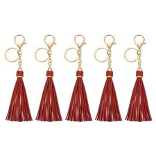 5Pcs Leather Keychain Tassels with Lobster Clasp Key Ring, Wine Red