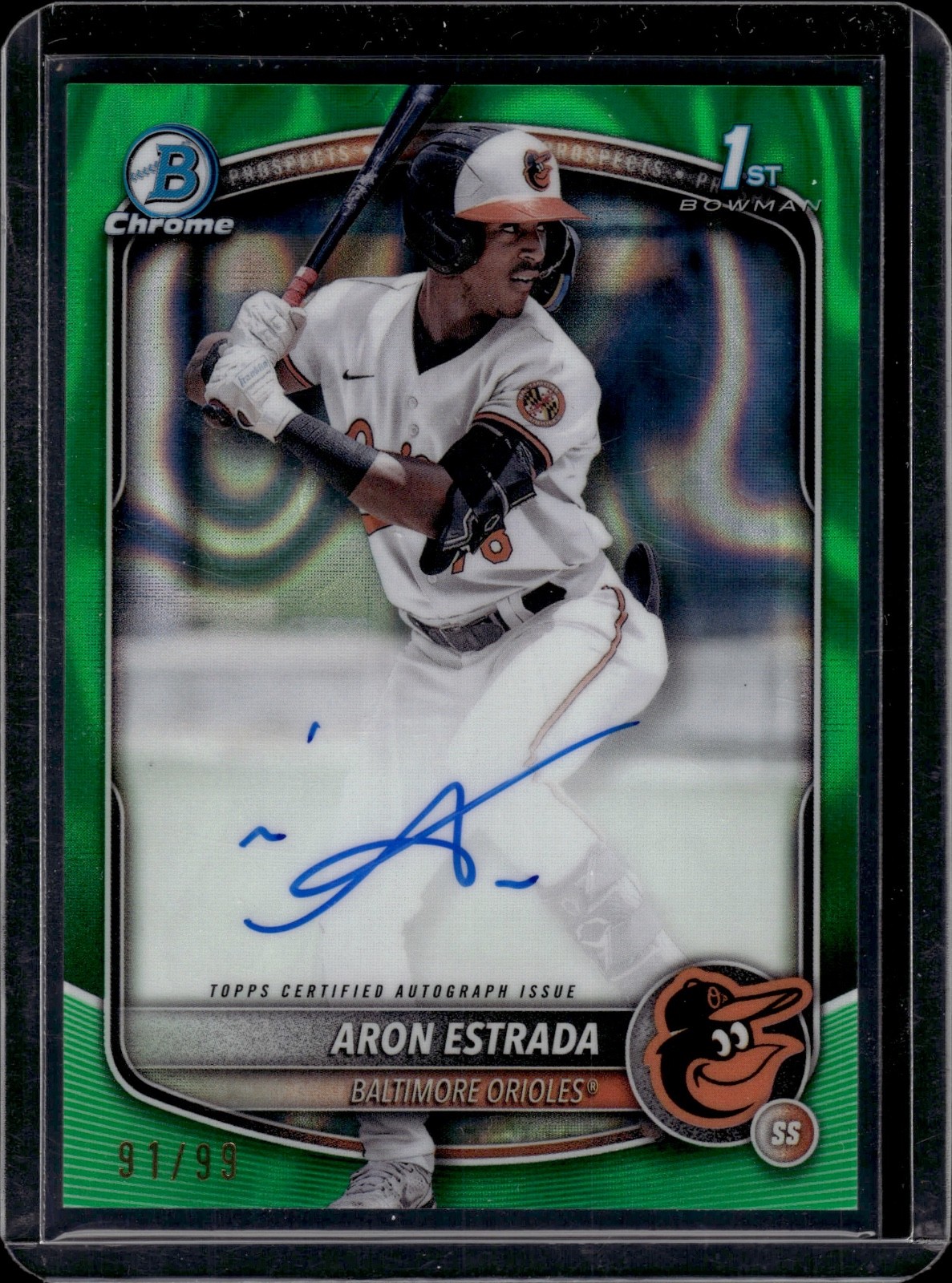 2025 Bowman Chrome Aron Estrada #CPA-AES Green Lava Auto /99 Orioles
