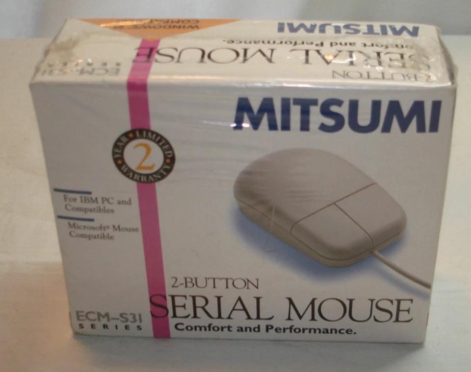 Vintage 1996 Mitsumi 2 Tasten Serielle Maus ECM-S31 BRANDNEU VERSIEGELT