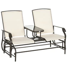 Patio Rocking Chair Outdoor Glider Bench with Table for Backyard Garden Porch