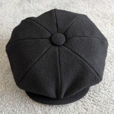 Dobbs Black 100% Wool Newsboy Cap 8 Panel Snap Brim Hat Made in USA Large