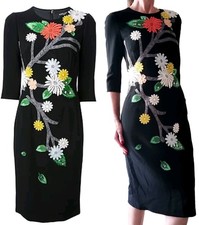 Dolce & Gabbana FW2014 Macrame Embroidered Applique Black Cady Pencil Dress IT42