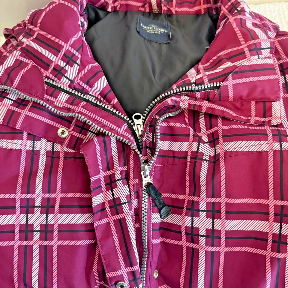 Abrigo de lluvia con capucha a cuadros magenta Faded Glory para mujer talla 3x colorido al aire libre Foto 4 de 4