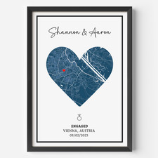 Personalised Engagement Gift, Map Print Engaged Couple, Engagement Gifts for Her