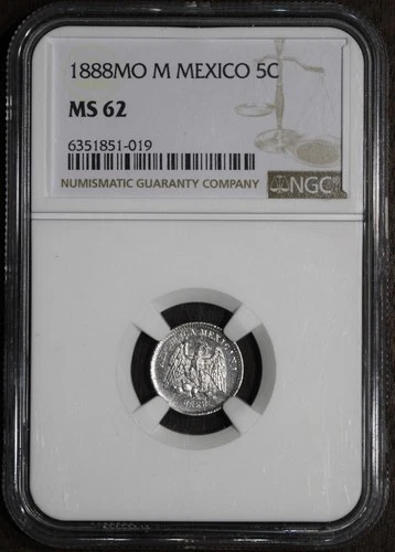 1888-Mo (MS62) Mexico 5 Centavo NGC - Proof Like Surfaces