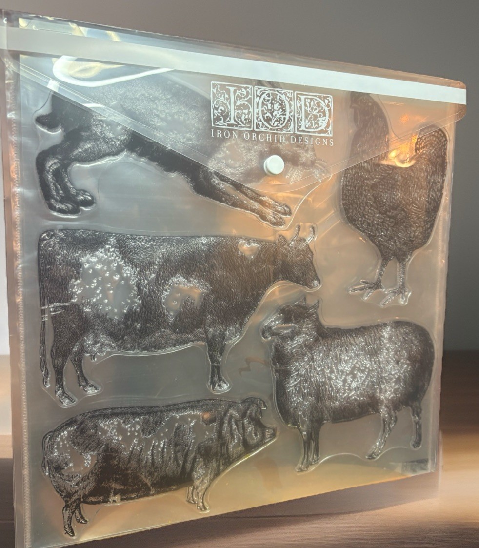 Iron Orchid Designs IOD 2020 RETIRED “Farm Animals” Stamp w/Masks & IODEnvelope