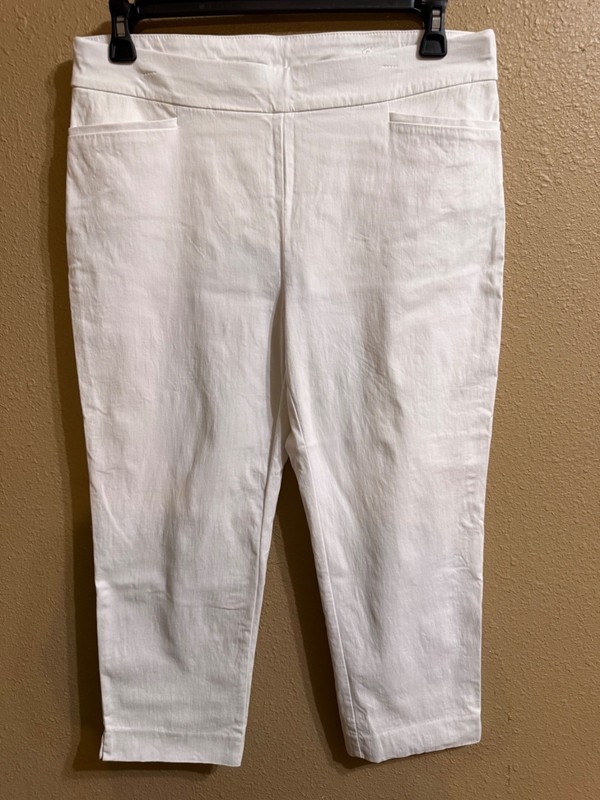CHICO'S CROP PANTS CHICO'S SZ 2 (12) WHITE STRETCH TAPERED LEG PULL ON