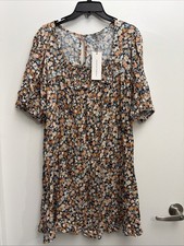 Collective Concepts Women's Floral Puff Sleeve  Boho Smocked  Midi Dress Size M