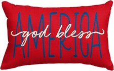 4th of July God Bless America Red Throw Pillow Cover 12 x 20 Inch Patriotic