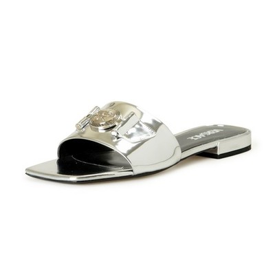 Versace Women's Patent Leather Logo Sandals Flip Flop Mules Shoes US 7 IT 37