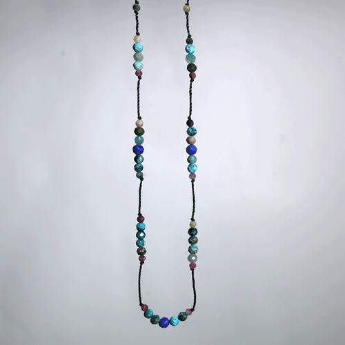 Gargantilla Sky & Rose Delicada~ Turquesa, Turmalina Rosa, Lapislázuli Con Cuentas Gemas - Imagen 4 de 11