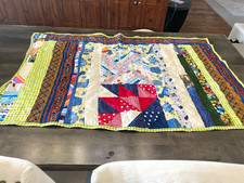 Handmade Scrappy Patchwork Quilt 32x52 Colorful Strip Gingham Lap Throw Blanket
