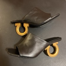 Salvatore Ferragamo Astro Mule Gancino Gold Heel Women's Size 6