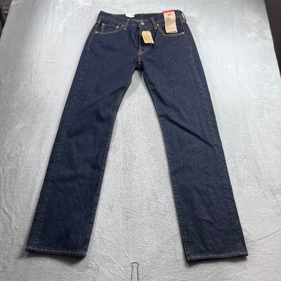 Levis 501 Original Fit Mens Jeans 30x32 Dark Indigo Blue Straight Leg Denim NEW