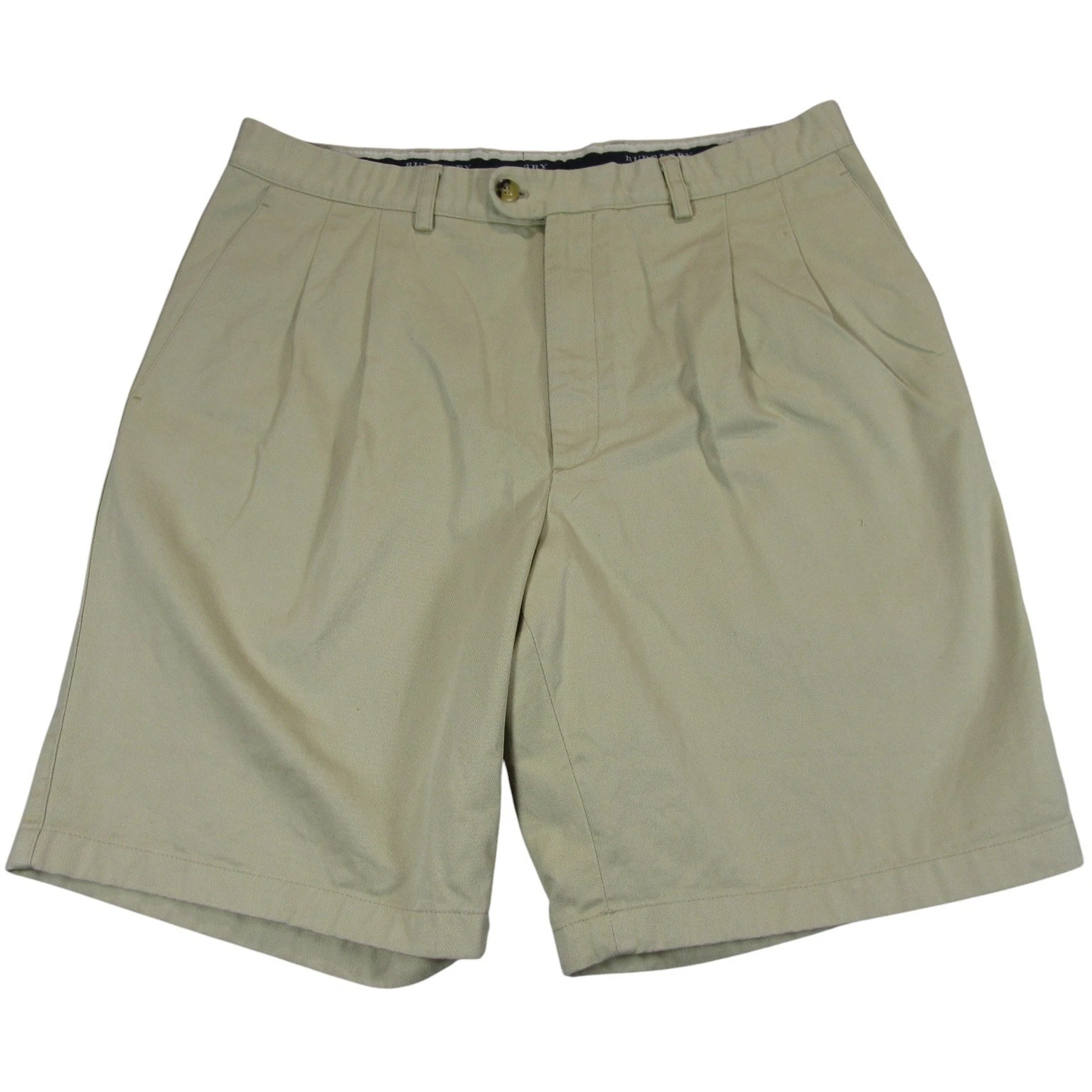 Burberry London Mens Chino Shorts 34 x 9 Khaki Tan Cotton Pleated Pockets