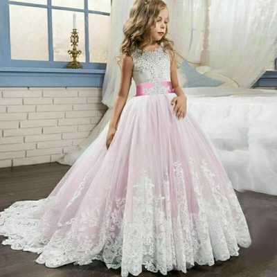 Blumenmädchen Kleid Kinder Abendkleid Spitze Prinzessin Party Hochzeit Kommunion - Bild 1 von 4