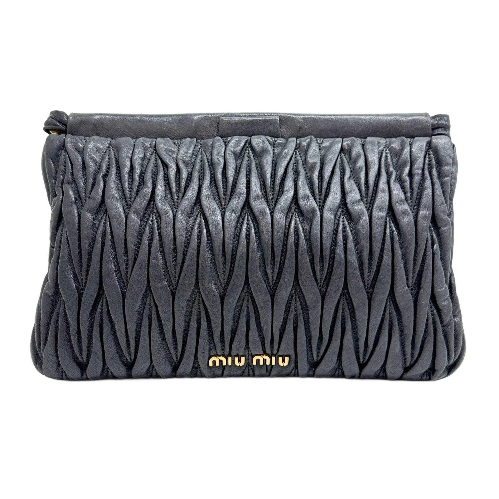 Miu Miu — MIU MIU Matelasse Black Leather Clutch Bag